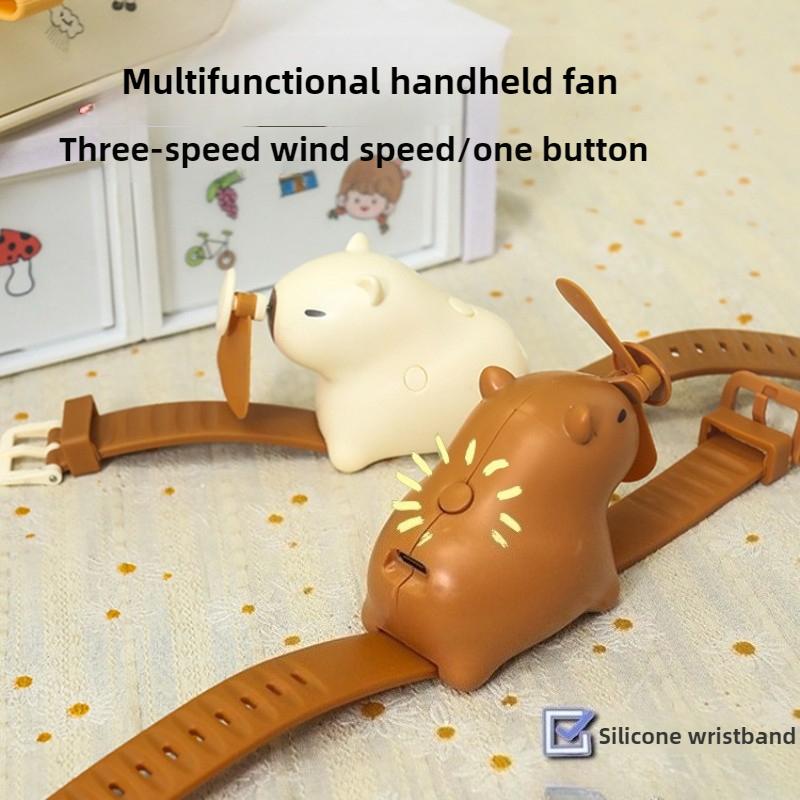 Мультяшные часы-вентилятор с капибарой для детей, наручный вентилятор с 3 скоростями, мягкий ремешок, портативный ручной охладитель, подарок, сувениры для дня рождения