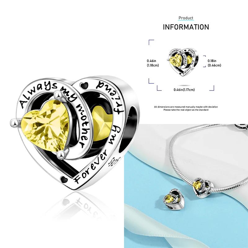 925 Silver 12 Months Birthstone Heart-shaped Beads Charms Fit Original Bracelet Charm Beads Necklace Diy Female Jewelry