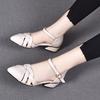 Pointed Sandals Women's Summer Woven One-button Hollow Flat-soled Sandals Cow Patent Leather Low-heeled Women's Sandals