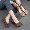 Retro Genuine Leather Thick Heeled Pumps Round Toe Hollowed Out Breathable Sandals Comfortable Shoes