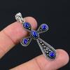 Lapis Lazuli Gemstone Handmade 925 Sterling Silver Gift Cross Pendant 2.10" n8L96
