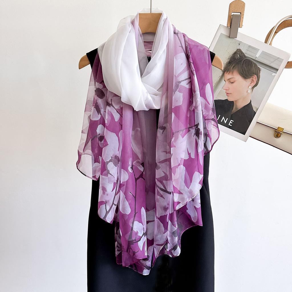 Summer Scarf Women Outdoor Sunscreen Shawl Soft Bandanna Foulard Female Floral Silk Shawl Lady High Quality Head Hijab Wrap