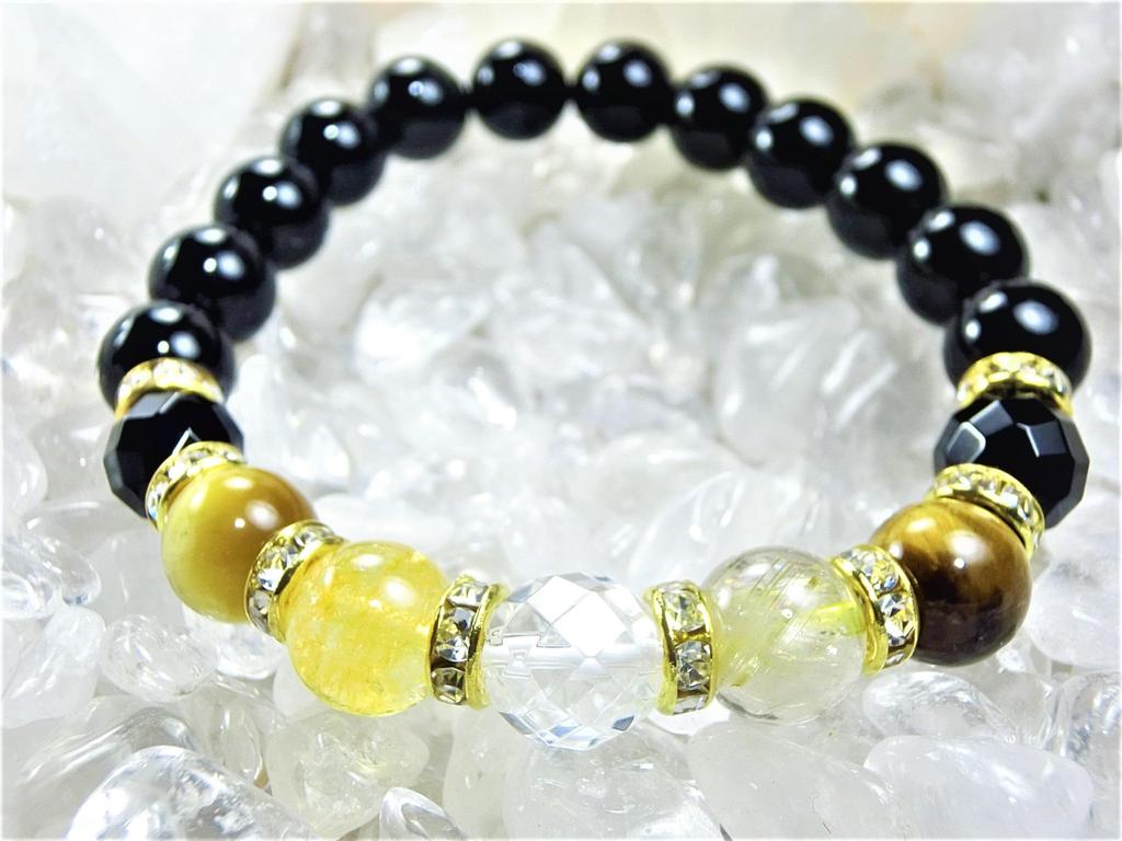 Leaf Stone Your 5 Wealth Gold Rutilated Crystal Power Stone Bracelet for Natural Stones Medium 16cm [Improve Fortune! Stones!] Tiger's Eye, Quartz,