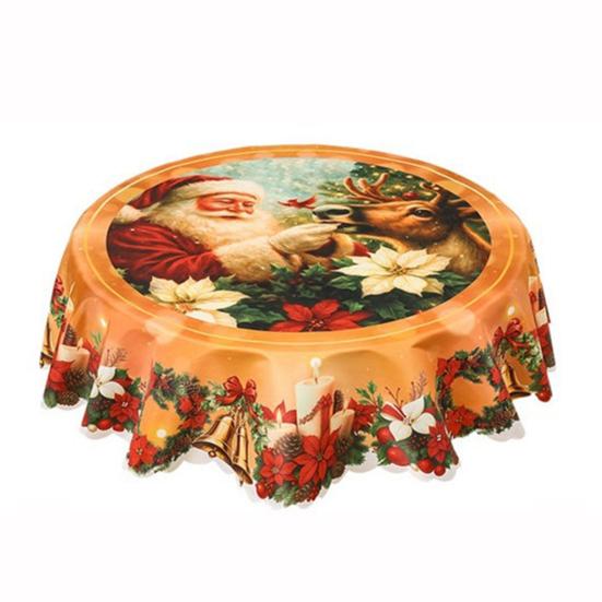 Рождественская круглая скатерть 60 дюймов, не мнется, скатерть с Санта-Клаусом, ретро скатерть, зимнее украшение для дома, для обеденного стола