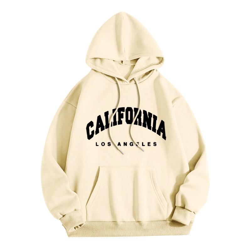 Womens Fleece Hooded Sweatshirt Printed Letter Casual Winter Warm Top