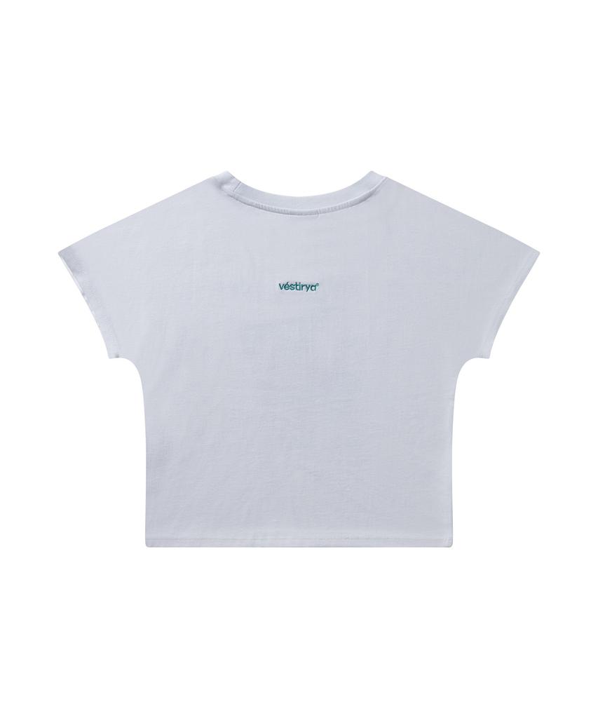 VESTIRYA Lazy Kitty Crop T-Shirts White