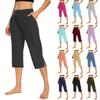 Women  Elastic High Waist 3/4 Pant Casual Active  Fit Wide Capris Leg Pants Trousers With Pockets