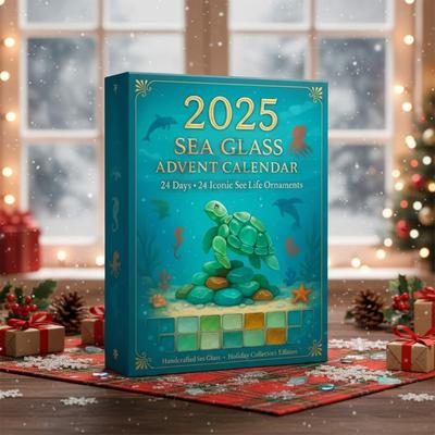 Морской Адвент-календарь 2025 с 24 2D плоскими украшениями в виде морских животных, праздничный календарь обратного отсчета для елочных украшений