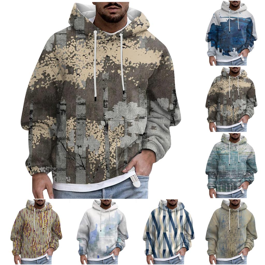 Men's Print Plush Warm Coat Fleece Sweater Casual Coat Pocket Sweater Autumn Winter Coat