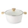 SENSARTE 24cm Deep Pot, Tabletop Pot, Induction/Gas Compatible, Non-Stick, Marble Coat, Easy To Clean, Curry Pot, Fryer, Pasta Pot, White