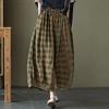 Women's Loose-fitting, Artistic, Plus-size, Mid-rise, Wide-leg Skirt Pants, Casual Cotton-linen 9-inch Pant
