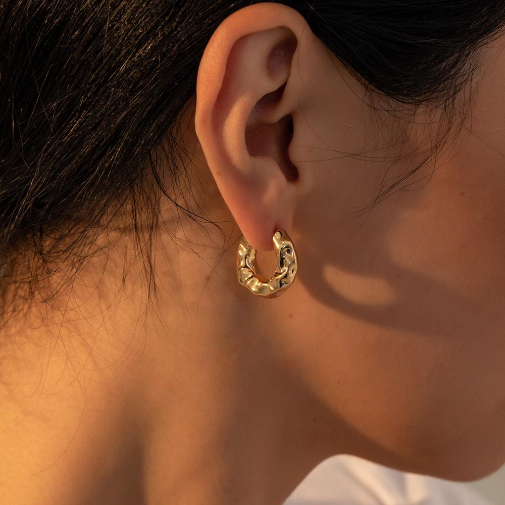 Модные Серьги из Нержавеющей Стали 18K Золота Неправильной Формы Круглые Спиральные Серьги-Застежки для Ушей