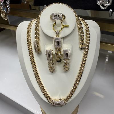 Ювелирный набор Monaco Cuban Chain с 14-каратным золотым покрытием, подарок на годовщину, кулон для мужчин и женщин