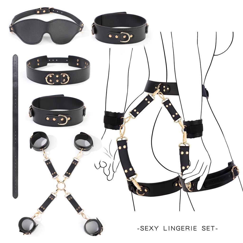 BDSM Комплект для связывания Соединитель-ремень Наручники Связывание Тренировка Секс-игрушки Набор из 8 предметов