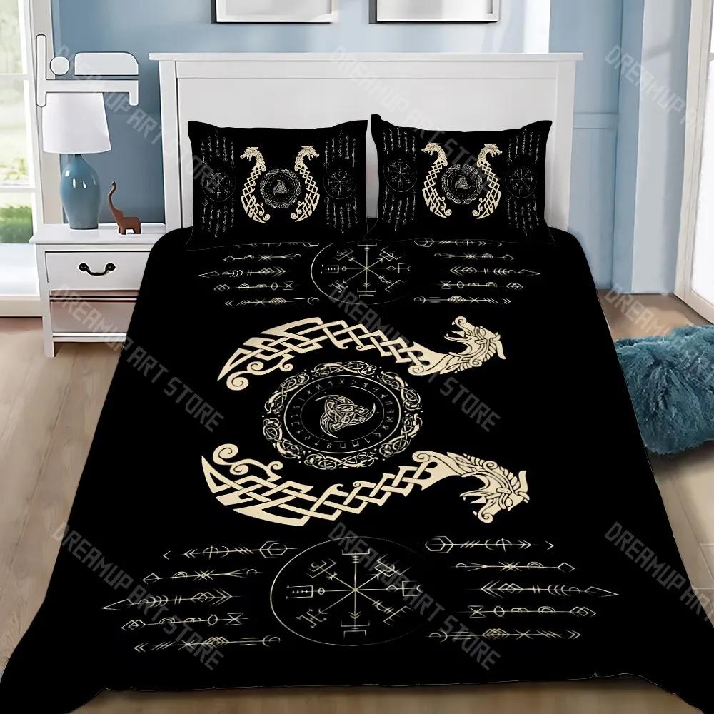 Viking Nordic Viking Mystical Symbol Duvet Cover Pillowcase Bedding Set Adult Boy Girl Bedroom Decoration Children Single D