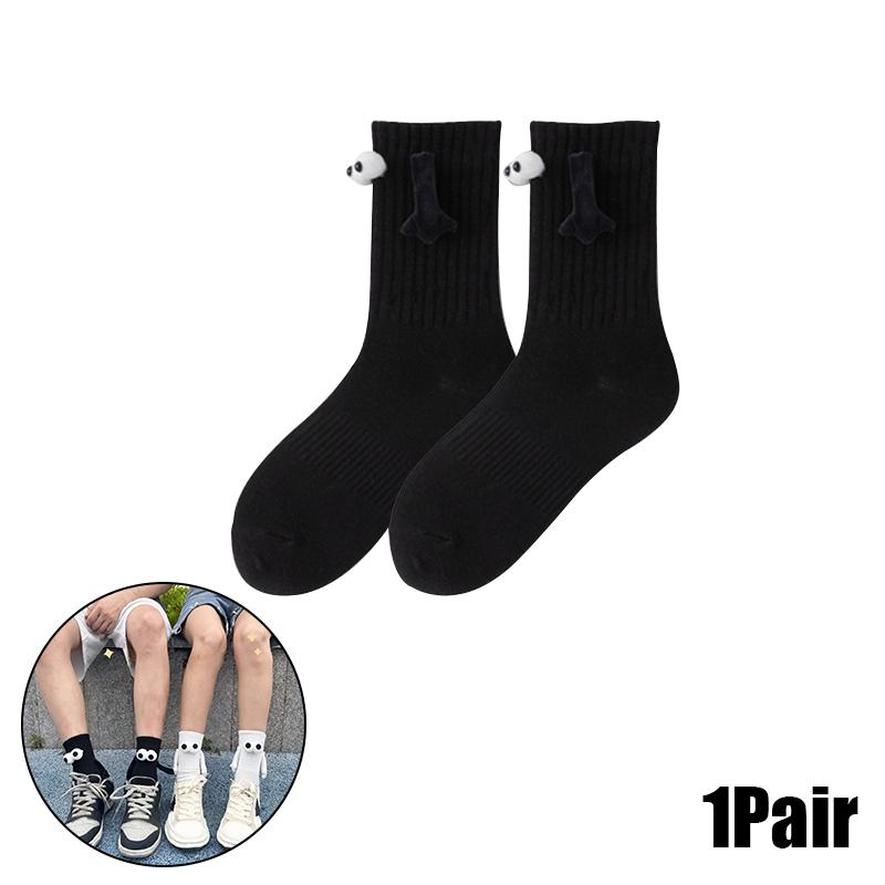Magnetic Socks with Hands Women Men Fashion Black White Funny Cute Cartoon Eyes Couple Mid-tube Socks for Gifts