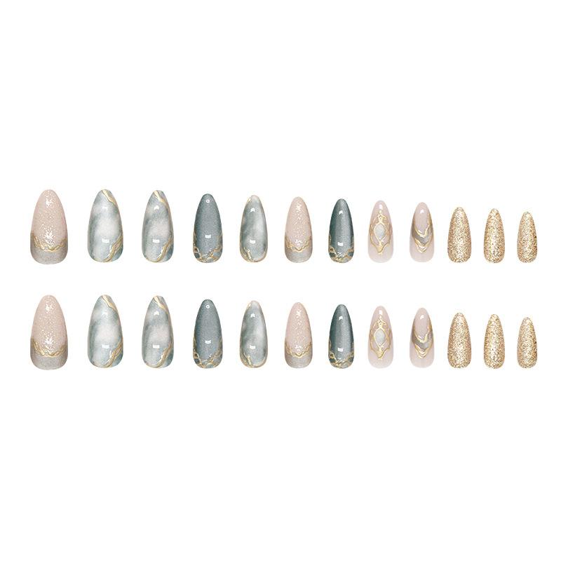 Кошачий глаз неправильной формы позолоченная мазня съемная носимая броня 24 штуки накладные ногти