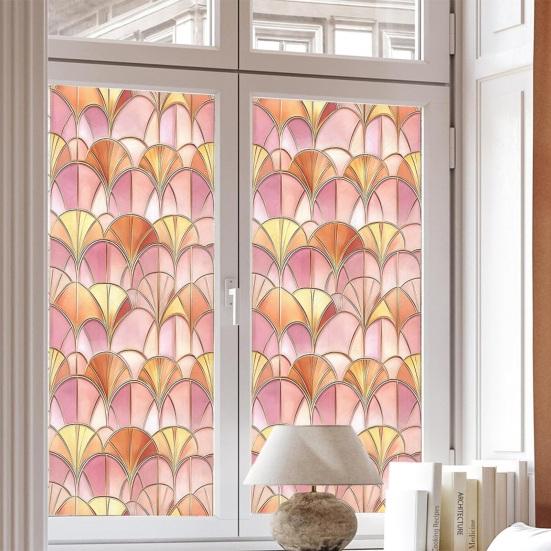 Stained Glass Rainbow Window Privacy Film Decorative Sun Blocking Glass Clings Colorful Static Coverings Decals for Home Glass Door