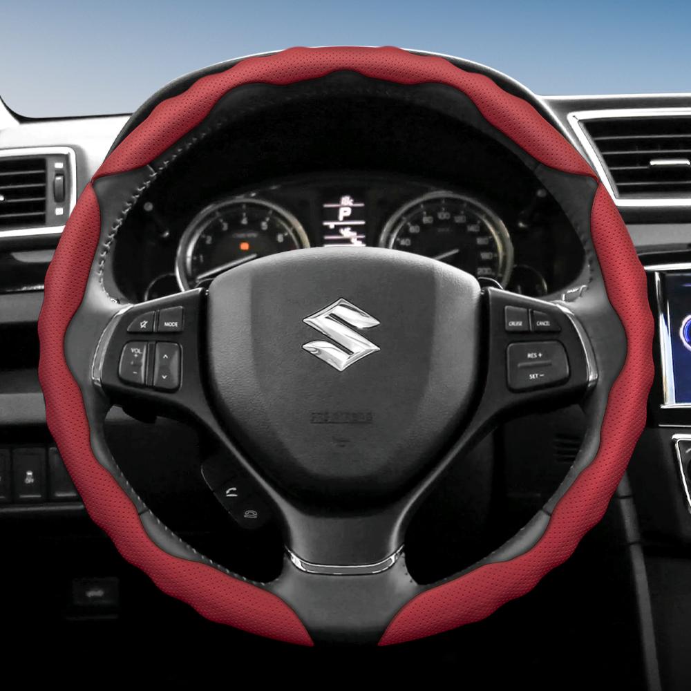 bpzsw1 Suitable for Suzuki Steering Wheel Covers with a Wavy Sports Design, Breathable Leather, Segmented Anti-Slip, for Models