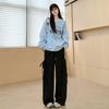Grey Sweatpants Women's New Spring and Autumn High-waisted Drape Lolita Bow Strap Wide-leg Pants