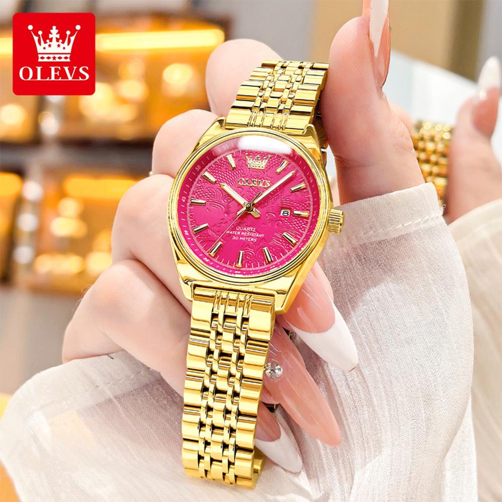 OLEVS Женские кварцевые часы Роскошные Золотые Повседневные Ремешок из нержавеющей стали Водонепроницаемые Светящиеся Элегантные Женские Деловые часы