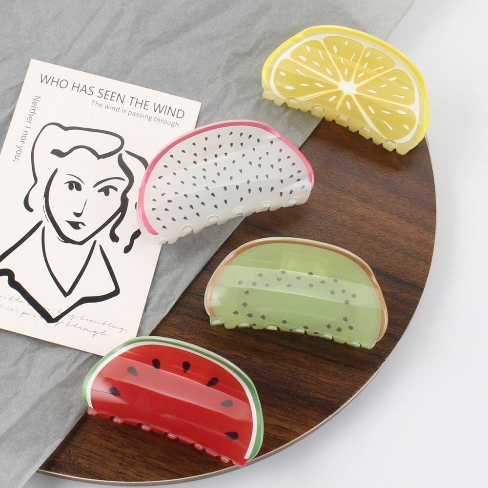 Pitaya Ponytail Holder Srawberry Women Shark Clip Fruits Hair Claw Korean Hair Clips Watermelon