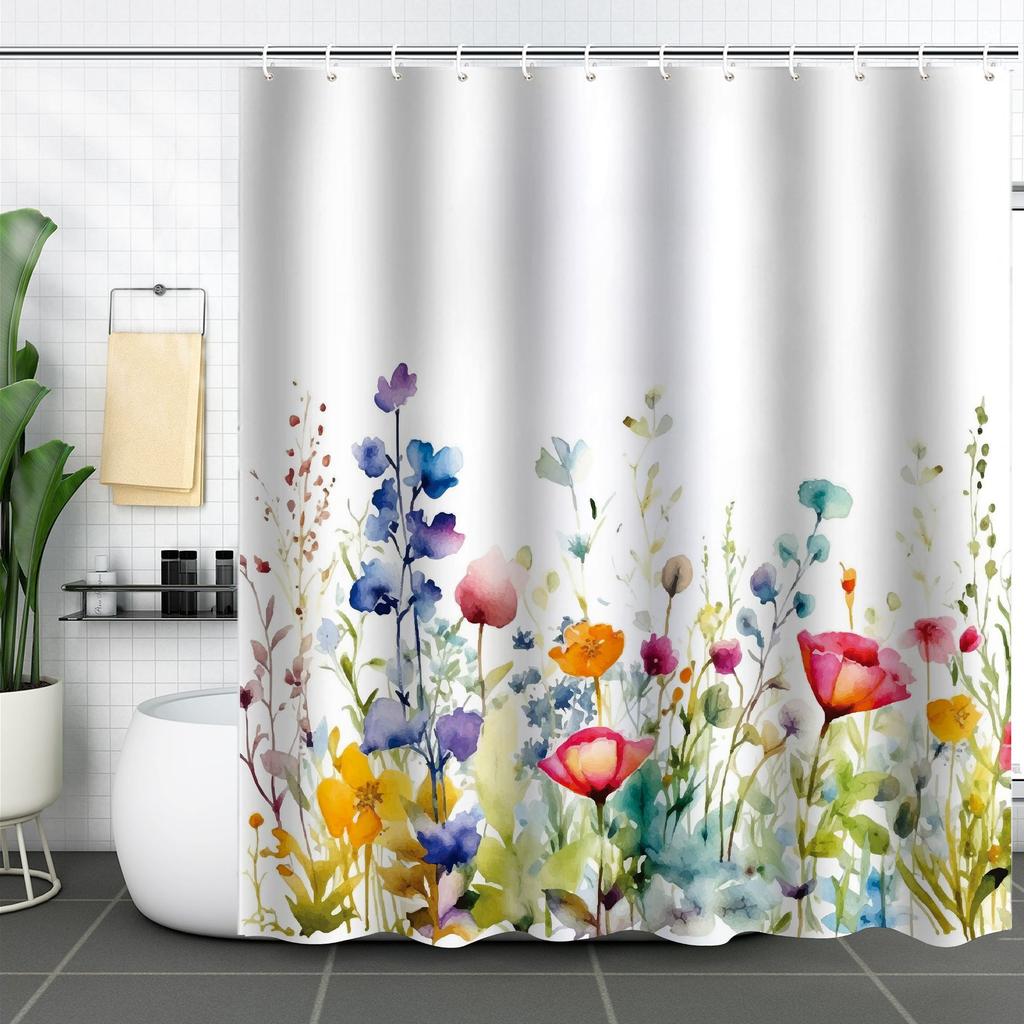 Зеленое растение Водонепроницаемая и устойчивая к плесени полиэстеровая шторка для ванной комнаты Шторка для душа Разделительная шторка Без пробивания