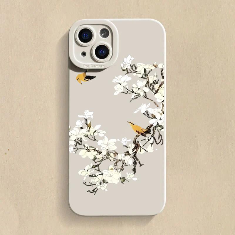 Flower And Bird Chinese Style Case For Mi 15 14T 13T 12T Pro 14 13 12 11 Lite 5G NE Poco F6 F5 X5 M6 X7 Pro 4G Soft Cover