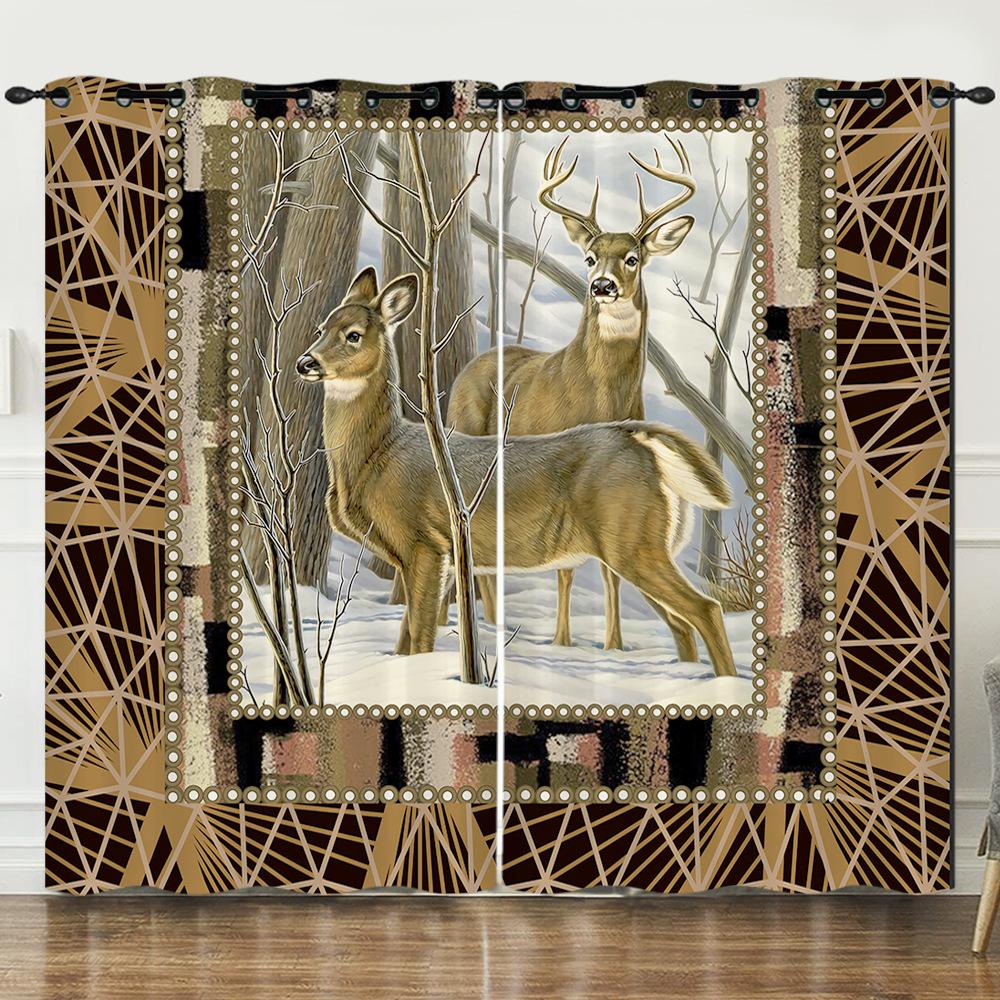 Штора Мультяшное Животное Олень Пейзаж Любовь 3D Цифровая Печать Блэкаут Штора На Люверсах