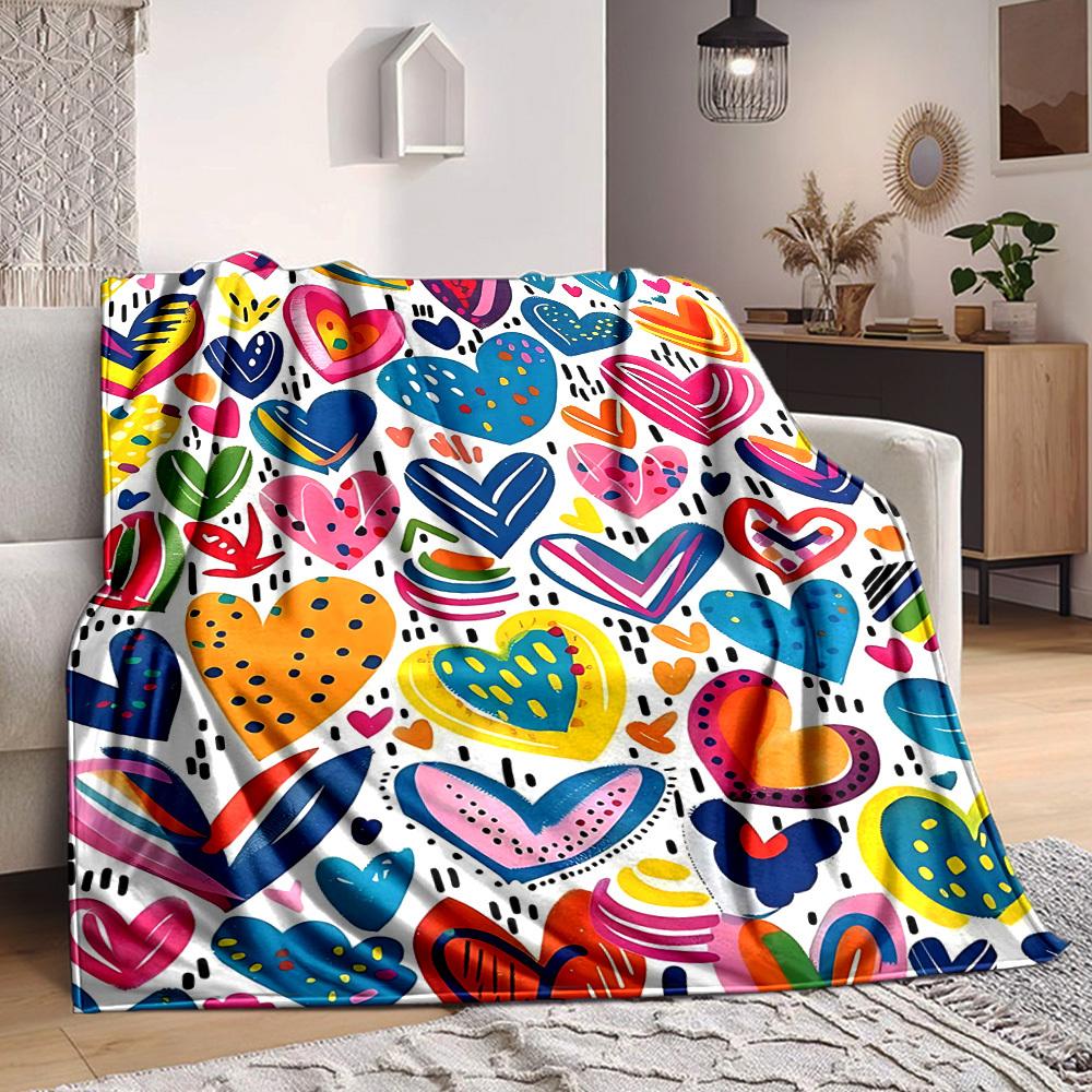 1pc Colorful Hearts Blanket Warm, Cozy, And Soft, Suitable for Sofas, Beds, Cars, And Office Use.Perfect for Camping And Travel, Making It a Great Gif