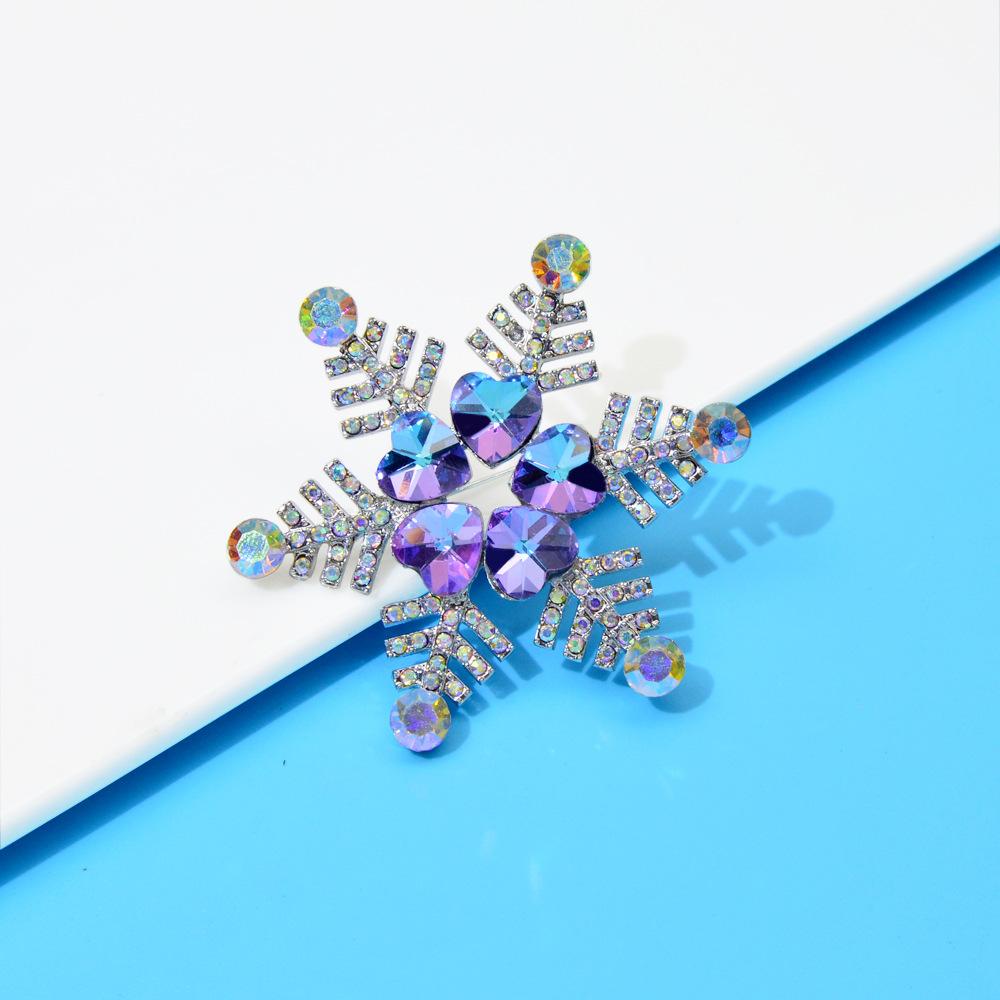 Female Fashion Rainbow Crystal Snowflake Brooches For Women Luxury Yellow Gold Silver Color Alloy Round Brooch Safety Pins