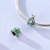 Fit 925 Silver Charms Beads Blue Green Sea Turtle Heart-Shaped Zircon Beads For Women Fine DIY Jewelry Gifts