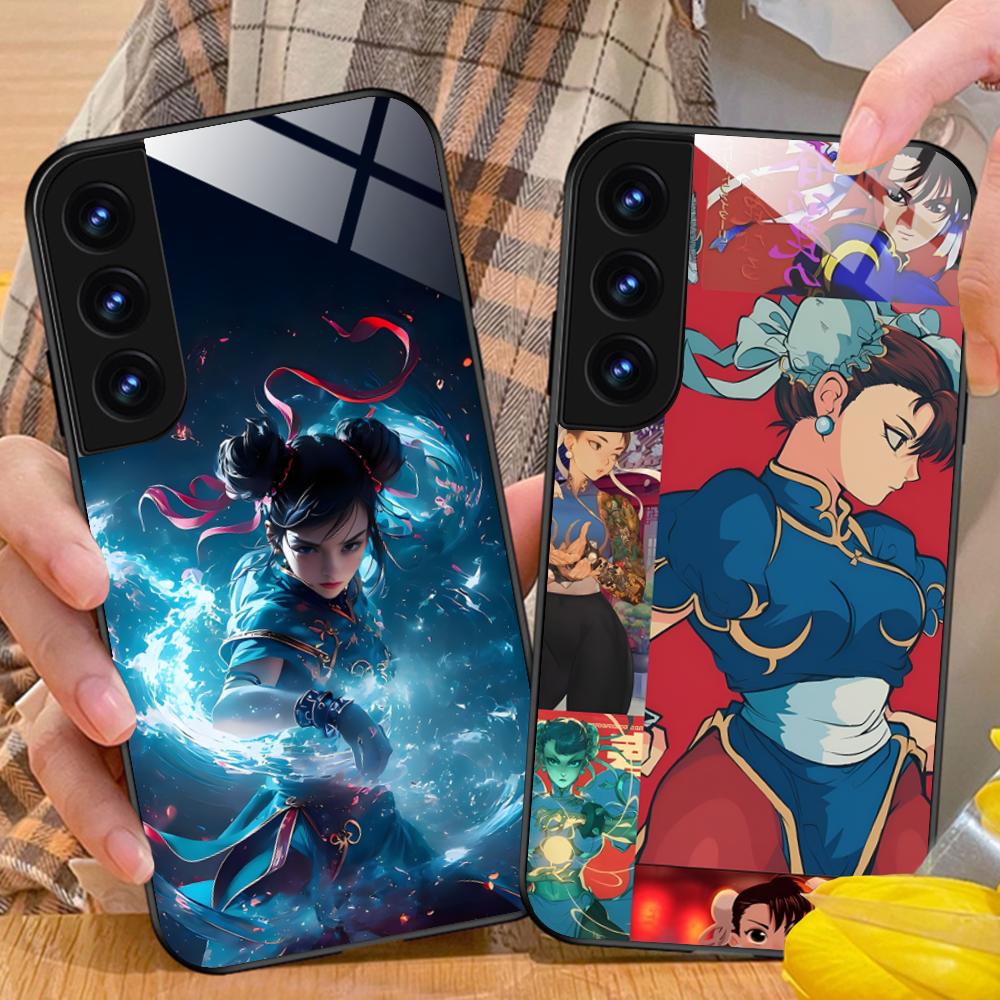 Чехол для телефона Street Fighter Chunli для Samsung Galaxy A56 55 54 53 52 51 36 35 34 23 16 15 5G Стеклянный Цветной Чехол Роскошный Красивый