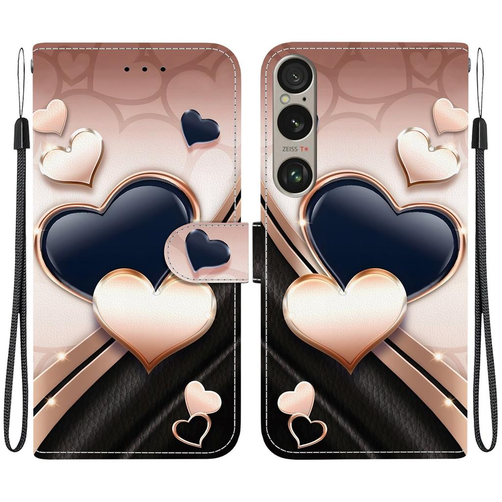 Чехол-книжка из искусственной кожи ручной работы для Sony Xperia 1 VI, противоскользящая противоударная крышка с ремешком на запястье и дизайном в виде сердечка/розы/кошки