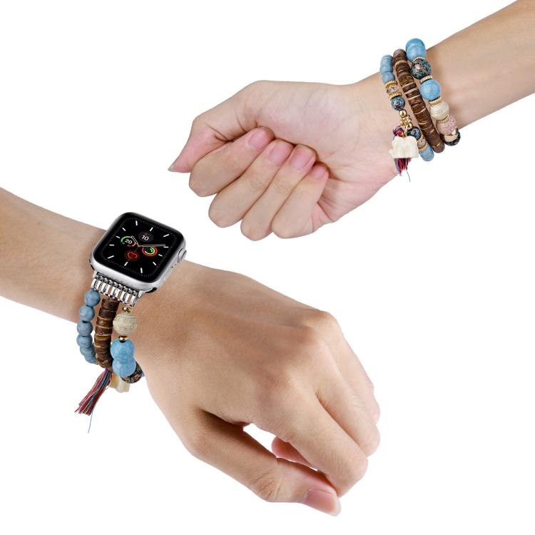 Beaded Bracelet Watch Band With Elephant Pendant For Apple Watch Ultra 49mm, Adjustable Metal Bead Replacement Strap