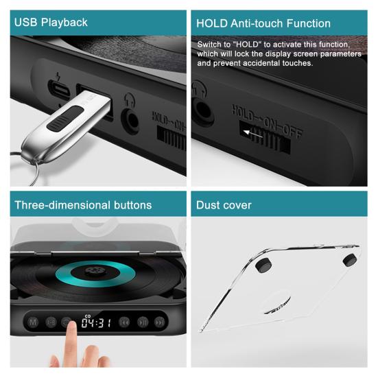 Портативный музыкальный плеер со светодиодным дисплеем, совместимый с Bluetooth, перезаряжаемый, маленький, ретро-плеер с наушниками