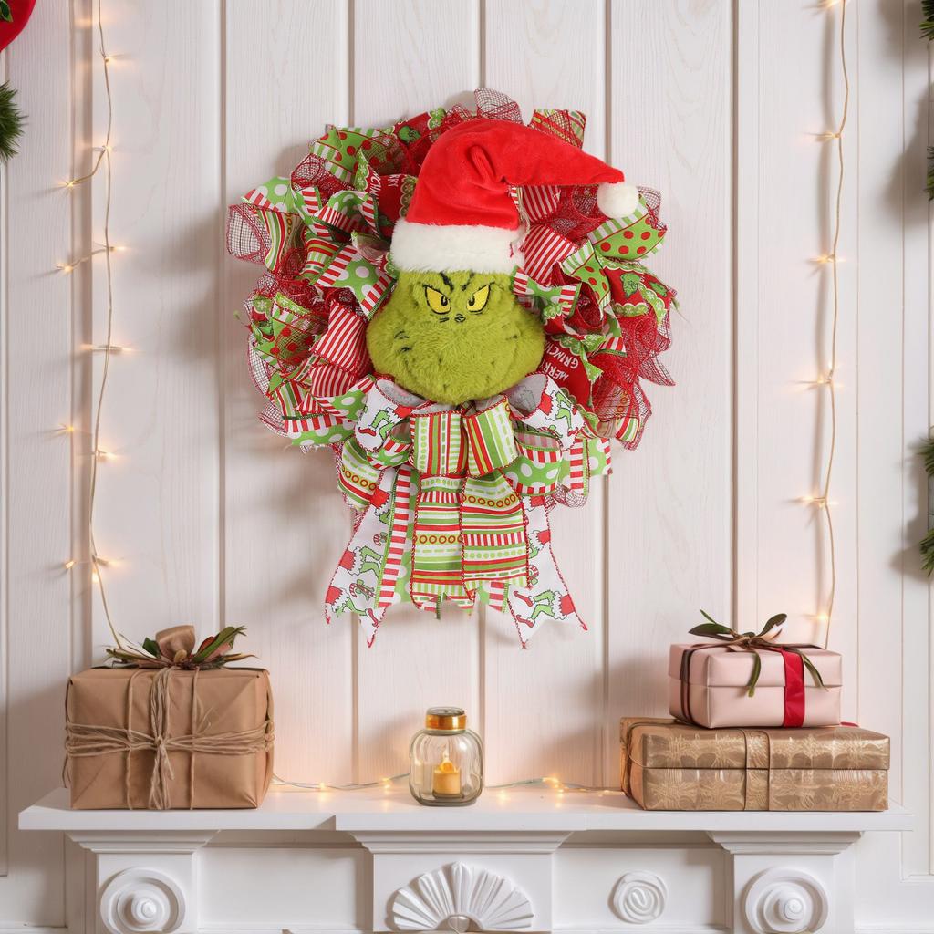 40см Рождественский Праздничный Венок Тканевый Плюшевый Декоративный Венок Подвеска на Дверь Подвеска на Стену