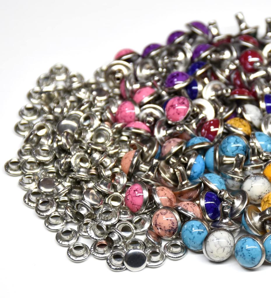 starPG Turquoise Style Decorative Caulk Rivets 10 Colors 10 Each Total 100 Pieces Set Leather Craft Handicrafts Stamping 8.5mm (Includes Rod)