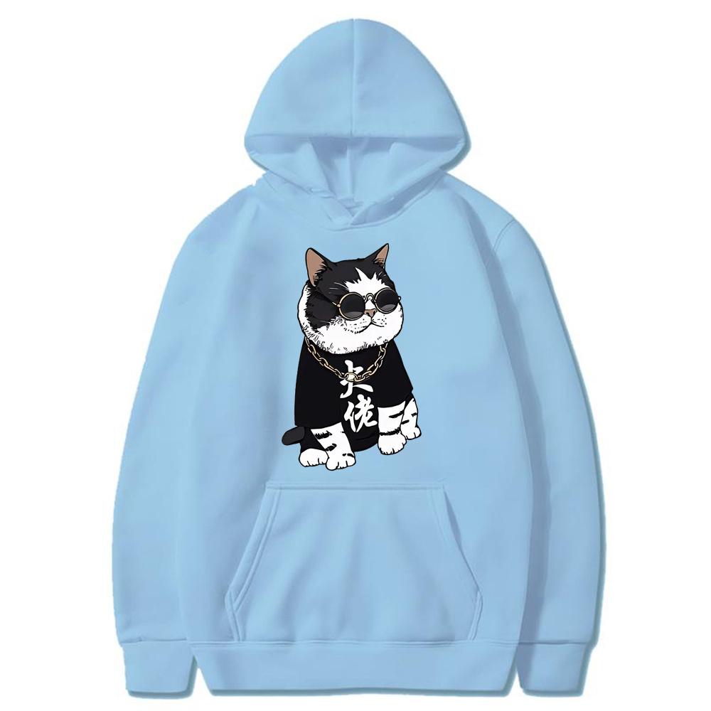 Крутой и милый принт Big Boss Cat Fun, осенне-зимняя женская мода Instagram, плотный свитер с капюшоном, свободное пальто с длинными рукавами