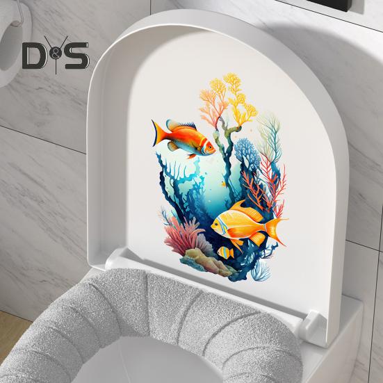 Наклейка на унитаз с морскими животными, съемная самоклеящаяся водонепроницаемая наклейка из ПВХ для гостиной, настенное искусство, подводный мир, украшение для крышки унитаза для ванной комнаты.