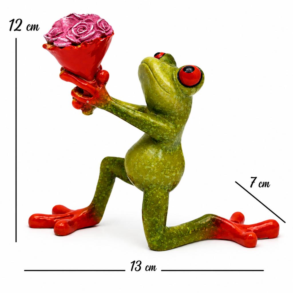 Frog Figurine with a Bouquet of Roses - Romantic Gift Decoration