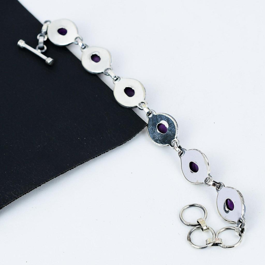 Браслет из натурального аметиста ручной работы из стерлингового серебра 925 пробы, браслет из аметиста для жены, браслет унисекс, праздничный подарок