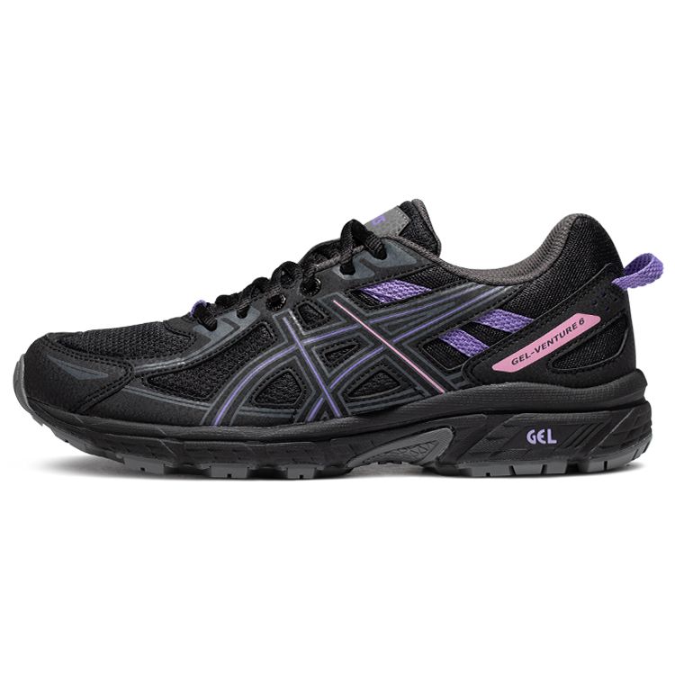 Asics Gel-Venture 6 Rebound Grip Fabric Synthetic Leather Low-Top Trail Running Shoes Women Sneaker Black Purple 1012B359-002