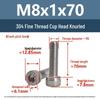 Yigu Fine Thread Knurled Socket Head Screws, 304 Stainless Steel, M3-M12