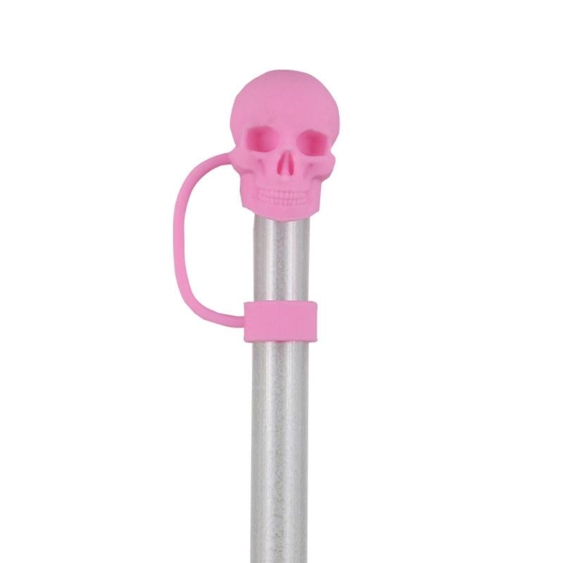 Set of 6 Unique Straw Stoppers Adorment Colorful Silicones Straw Lid Cute Skull Shaped Straw Plug Drinkware Accessorys