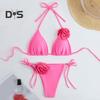 2 шт./комплект женский комплект бикини на шнуровке бюстгальтер с подкладкой плавки комплект 3D цветочный декор пляжный стиль купальники