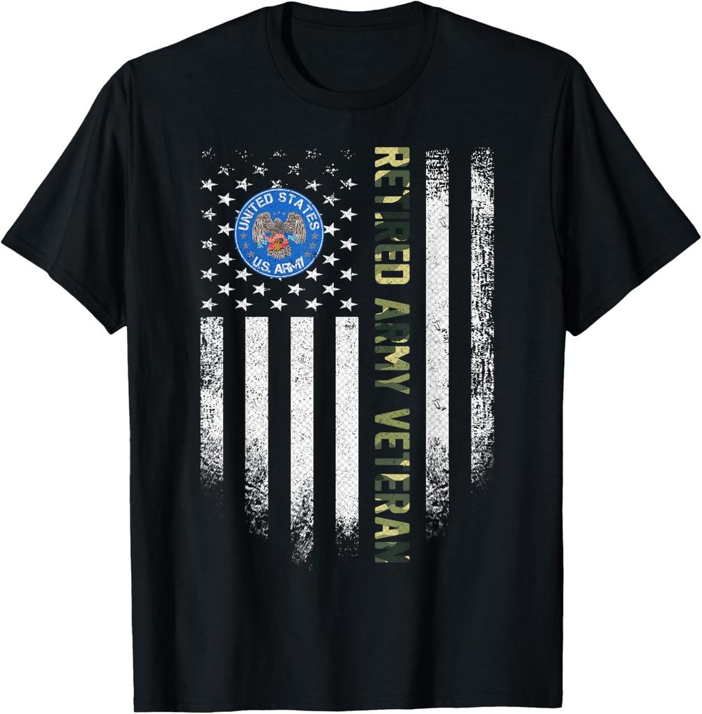 NEW LIMITED Vintage USA American Flag Proud Retired US Army Veteran Gift T-Shirt