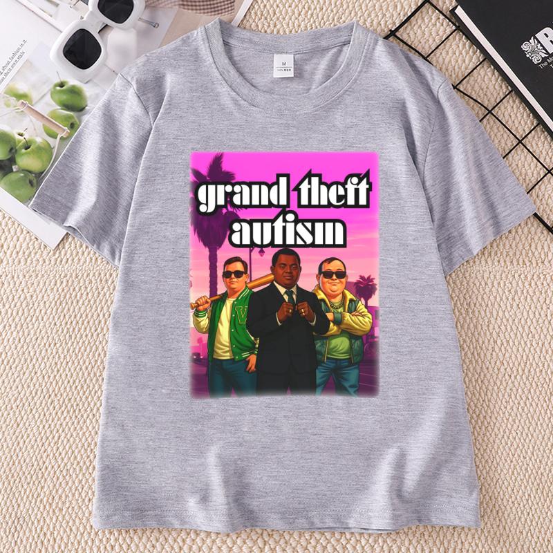 Графические футболки Grand Theft Autism Унисекс Унисекс Повседневные Хлопок Короткий рукав Круглый вырез Печатные футболки Свободные Уличная одежда