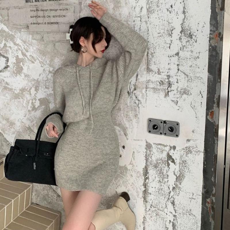 Платье-свитер женское, французское, элитное, с небольшим ароматом, вязаный свитер, платье на бедрах с запахом, осеннее и зимнее платье, женский пуловер