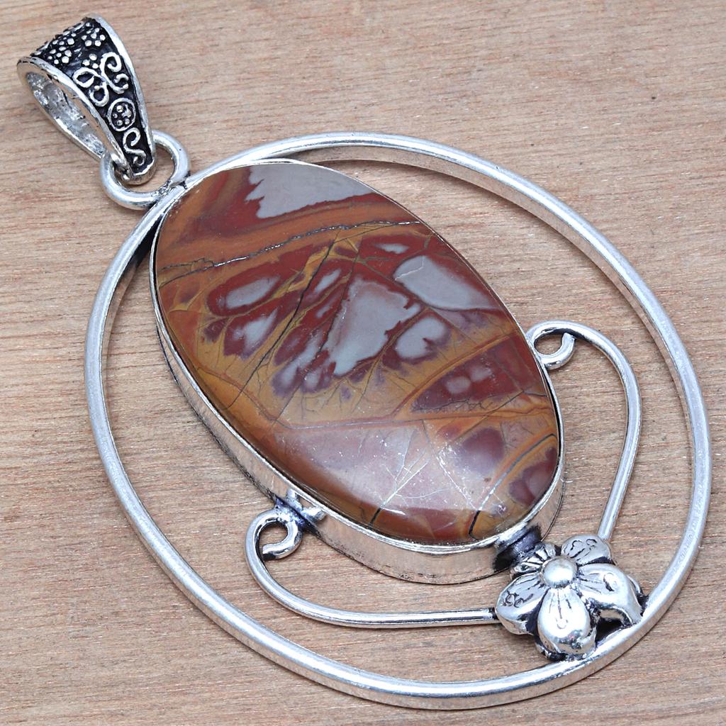 Pendant Designer Jasper Gemstone Handmade Gift For Her Silver Jewelry 2.75"